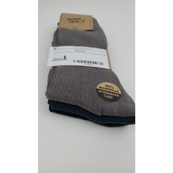 Socken für Alle 3er Pack - 100% Baumwolle - Gr. 43-46 grau,blau, schwarz