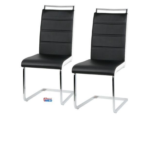 2er Set Esszimmerstuhl Freischwinger Stuhl Stühle Set Schwingstuhl Polsterstuhl Schwarz-Weiß