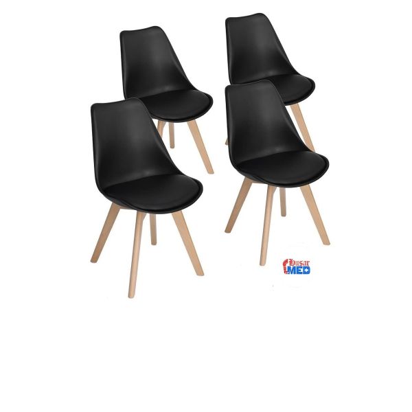 Dorafair Skandinavische Retro Design gepolsterter Stuhl, Kunststoff PP (Polypropylen) Esszimmerstühle mit massiven Buchenbeinen (Schwarz) 4er Set