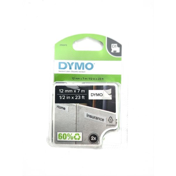 2er Set DYMO LabelManager D1 Etikettenband  12mmx7m Schwarz auf Weiß