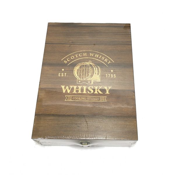 WOMA 8 Whiskysteine mit 4 Gläsern - Geschenkbox aus Holz