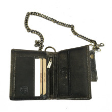Echtes Büffel-Vollleder Geldbeutel mit Metallkette, RFID - Vintage Grau