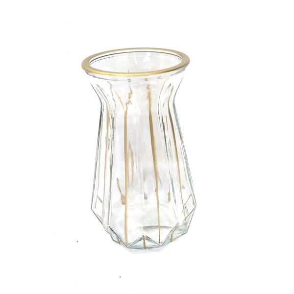 Vase Blumenvase klein geprägt Glas mit Golden streifen 15x9cm