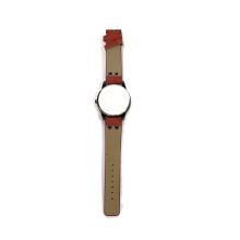 QBOS Damenuhr Schwarz Rot Analog Metall Leder Quarz Armbanduhr