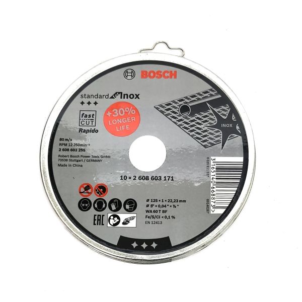 Bosch Ø 125mm Trennscheibe gerade Standard for Inox - Rapido WA | 10er-Pack in Dose