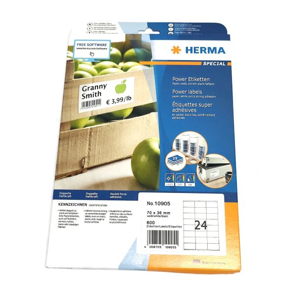 Herma Etiketten Special Power 10905 weiß 70x36mm (BxH) extrem starkt haftend 600 Stück