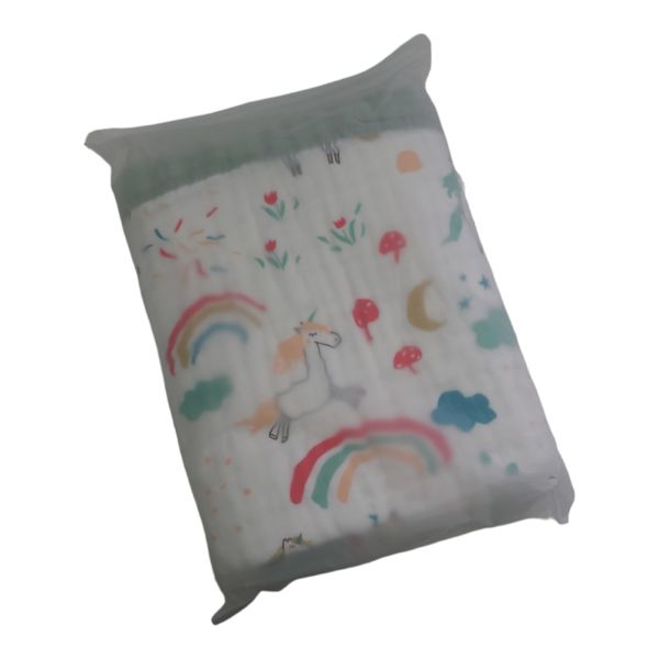 Hivia Musselin Decke 6 Lagig Kuscheldecke Baby Baumwolle 110 x 110 cm Musselin Babydecke Wickeldecke Weiche Decke für Badetuch,Kinderdecke Neugeborene Unisex (Regenbogen)