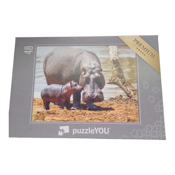 Puzzle Nilpferdmutter mit ihrem Baby im Masai Mara National Park, Kenia