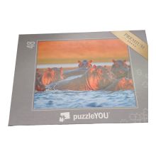 Puzzle Nilpferde baden im Abendlicht, Simbabwe, Afrika