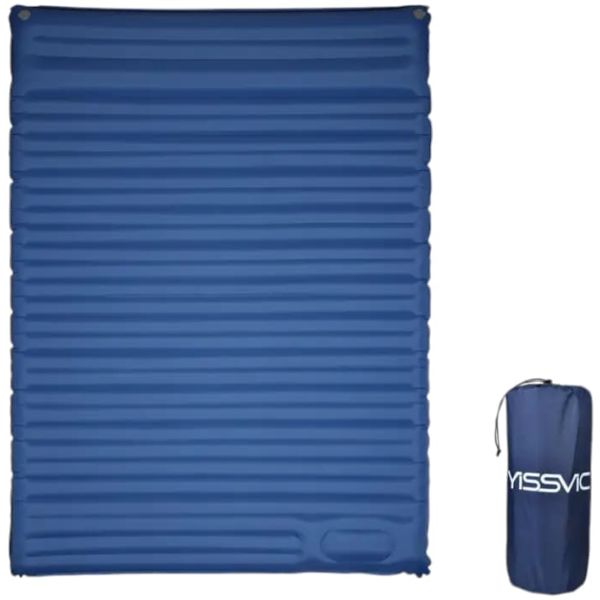 YISSVIC Campingmatte für 2 Personen, selbstaufblasende Campingmatte mit Kissen, dickere Version, wasserabweisend, Camping für Trekking, Blau