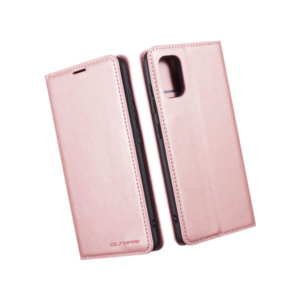 QLTYPRI Hülle für Samsung Galaxy A41, Premium Dünne Ledertasche Handyhülle mit Kartenfach Ständer Flip Schutzhülle Kompatibel mit Samsung Galaxy A41 - Rosegold