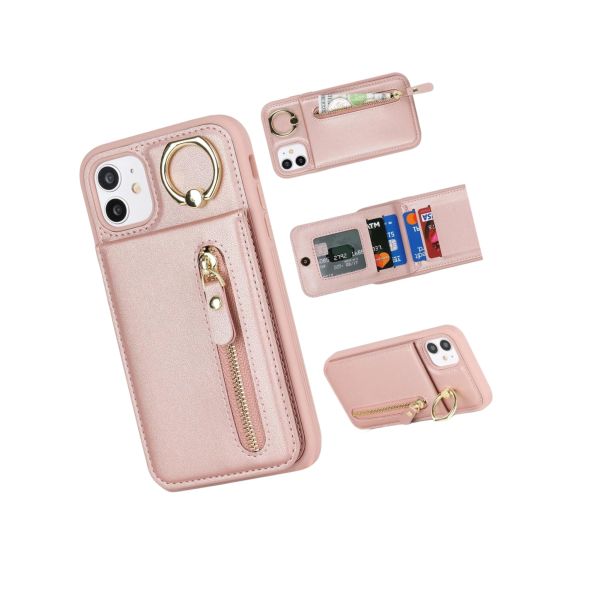 CAVOR Handyhülle iPhone 11 Hülle,Flip Leder Geldborse Handyhülle,[4 Kartenfach][Mit Ring Stander][Schnalle],Klapphülle Handyhülle für iPhone 11 - Rose Gold