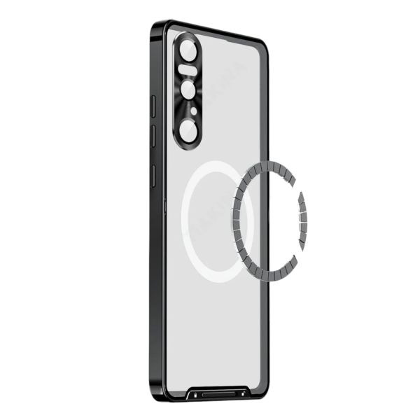  Hülle für Sony Xperia 1 V, Slim Handyhülle Metallrahmen Case Premium Stoßfeste Schutzhülle Backcover mit Kameraschutz, Kompatibel mit Kabelloses Ladegerät,Black