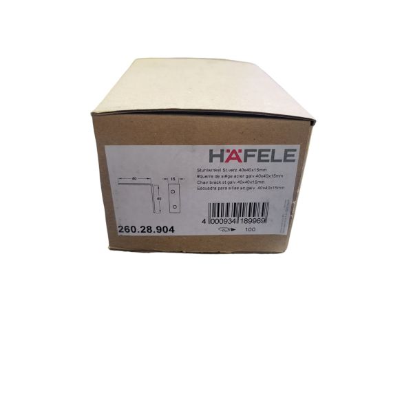 100pck Hafele 260.28.904 26028904 Corner Brace, steel, galvanized 40mmx40mmx15mm