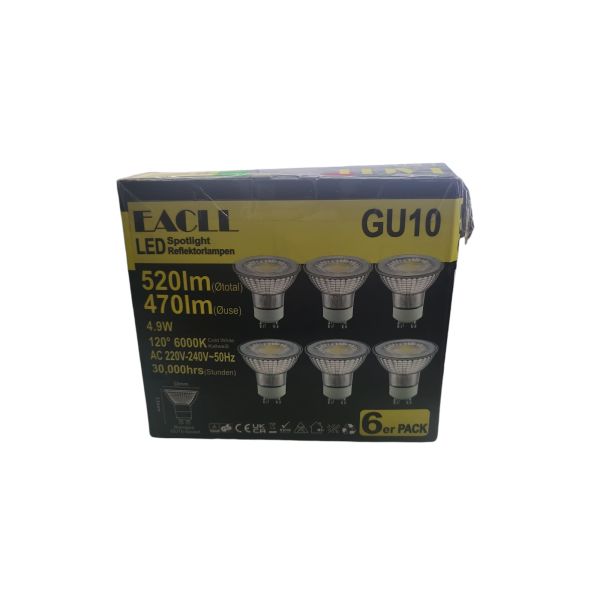 6er-Pack GU10 LED Kaltweiss 4.9W Ersetzt 60W Halogen Leuchtmittel, 470 Lumen 6000K Birnen, AC 230V Flimmerfrei Strahler, Abstrahlwinkel 38° Spot, Nicht Dimmbar