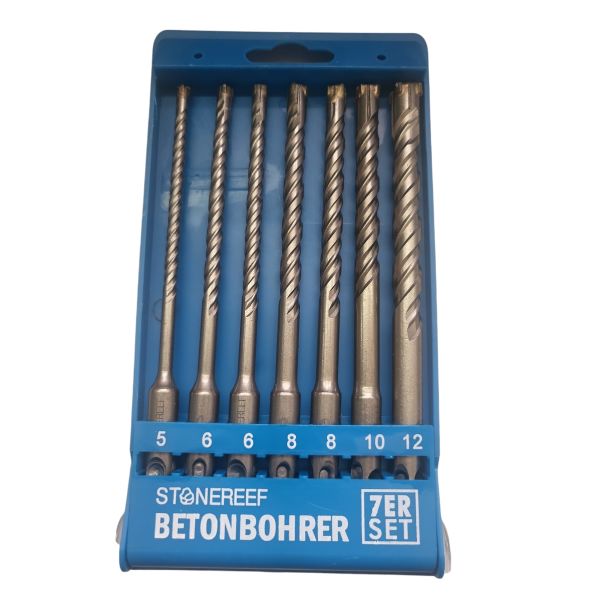 STONE REEF Betonbohrer Set Profi - [7-teilig inkl. Bohrerkassette] - SDS Plus Bohrer Set Ø 5mm, 6mm, 8mm, 10mm, 12mm x 160mm - Steinbohrer, Beton, Wandbohrer, Bohrersatz