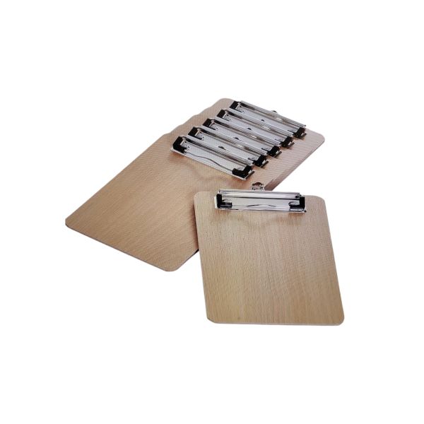 6er Klemmbrett A5 aus Hartholz extra dick 4mm, mit Aufhängeose, Gummierter Metalklemme, Schreibbrett Pad Halter Clipboard - Qualität Holz Faserplatte - Zwischenablage Schreibblock, TKD8010