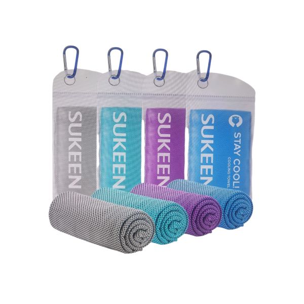 Sukeen Kühlendes Handtuch, 4er Set Kühlhandtuch Cool Towel, Gym Handtuch, Eishandtuch Kühltuch Hals, Kühlendes Handuch Mikrosfaser, Kühlendes Sporthandtuch für Yoga, Strand, Golf, Camping (100x30cm)