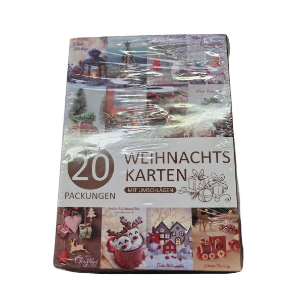 DEEPLAY Weihnachtskarten, Grußkarten mit Umschlägen, Holographische Falt-Weihnachtskarten mit Weihnachtsatmosphäre Echte Szenenmuster für Familie, Freunde, 20 Stk. mit 20 Designs