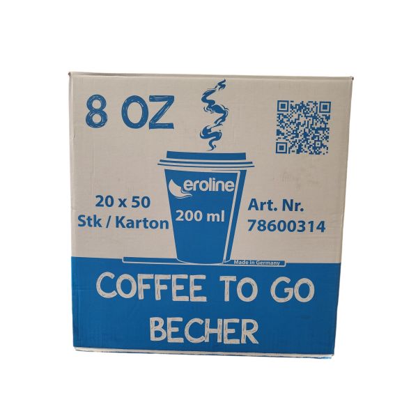 Pappbecher Coffee To Go Kaffeebecher 0,2l 200ml 8 oz 1000 x Deutsche Herstellung