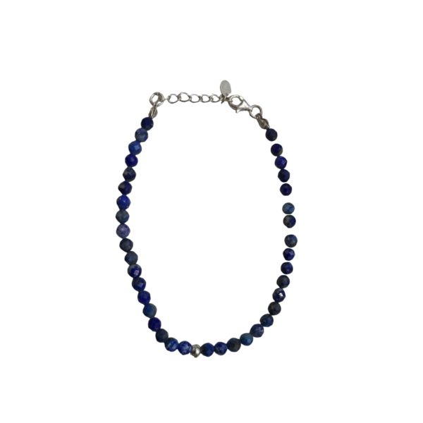 Bergerlin Lapislazuli Naturstein Perlen Armband mit Verschluss Silber M/L