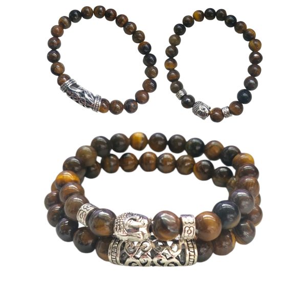 Buddha-Armband - Tigerauge silberfarben