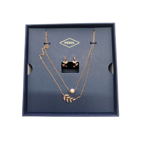 FOSSIL Rose Gold-Tone Stainless Steel Necklace and Earrings Gift Set