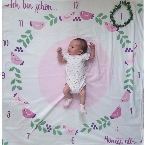 Fotohintergrund-Decke und Blätterkranz für Babyfotos mit Monats-Druckmuster