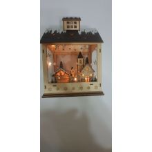 Lichthaus Winterszene mit LED Beleuchtung aus Holz Natur (B/H/T) 20x29x12cm