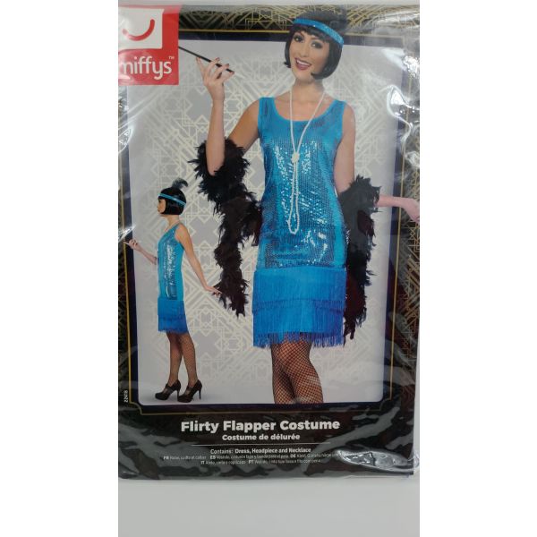 Flirty Flapper Kostüm, Türkis, mit Kleid, Kopfschmuck und Halskette Gr.  S